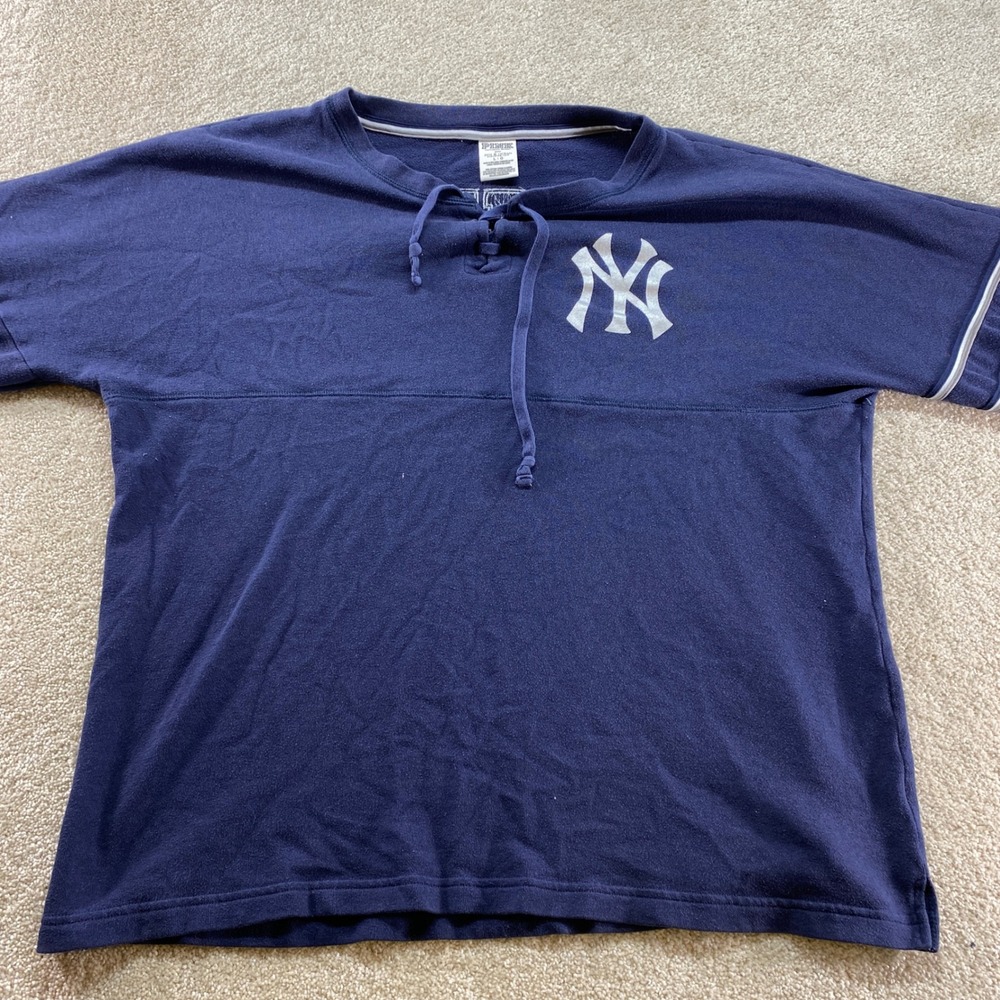 PINK Victoria's Secret Yankees Sweatshirt Womens Large Navy Excellent Lace Up - Picture 7 of 10
